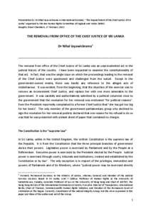 Presentation by Dr Nihal Jayawickrama in International Seminar, “The Impeachment of the Chief Justice of Sri Lanka” organised by the Bar Human Rights Committee of England and Wales (BHRC) Doughty Street Chambers, 27 