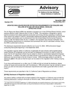 To: Sellers of In-Use Off-Road Diesel Vehicles in California Number 378  December 2008