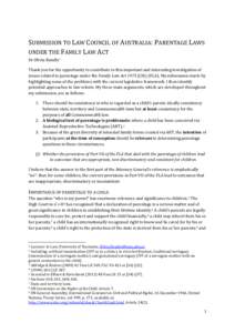 SUBMISSION TO LAW COUNCIL OF AUSTRALIA: PARENTAGE LAWS UNDER THE FAMILY LAW ACT