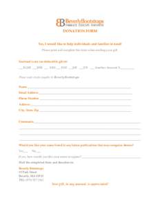 DONATION FORM Yes, I would like to help individuals and families in need! Please print and complete this form when mailing your gift. Enclosed is my tax-deductible gift of: ___$1,000 ___$500 ___ $300 ___ $100 ___$50 ___$
