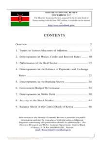 MONTHLY ECONOMIC REVIEW  DECEMBER 2012 The Monthly Economic Review, prepared by the Central Bank of Kenya starting with the June 1997 edition, is available on the internet at: