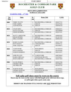 START SHEET[removed]ROCHESTER & COBHAM PARK GOLF CLUB