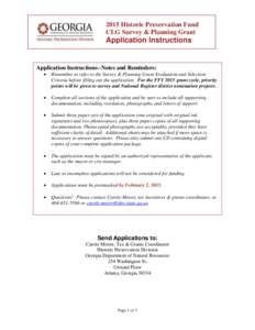 2015 Historic Preservation Fund CLG Survey & Planning Grant Application Instructions  Application Instructions--Notes and Reminders: