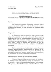 For discussion on 20 October 2008 Paper No[removed]COUNCIL FOR SUSTAINABLE DEVELOPMENT