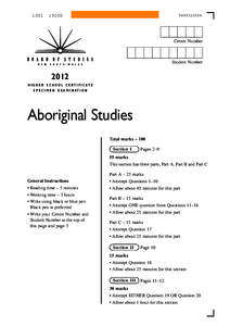 2012 HSC Specimen Examination - Aboriginal Studies