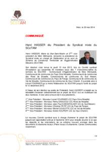Metz, le 20 mai[removed]COMMUNIQUÉ Henri HASSER élu Président du Syndicat mixte du SCoTAM