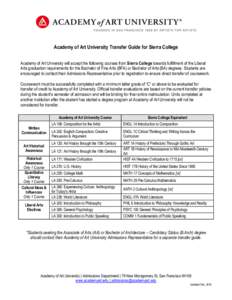 Academy of Art University Transfer Guide for Sierra College Academy of Art University will accept the following courses from Sierra College towards fulfillment of the Liberal Arts graduation requirements for the Bachelor