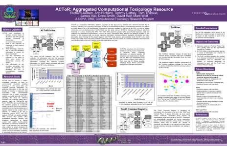 ACToR: Aggregated Computational Toxicology Resource Richard Judson, Ann Richard, Tommy Cathey, Tom Transue, James Vail, Doris Smith, David Reif, Marti Wolf research