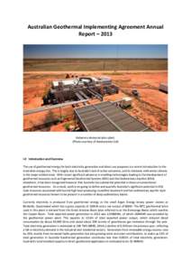 Australian Geothermal Implementing Agreement Annual Report – 2013 Habanero demonstration plant. (Photo courtesy of Geodynamics Ltd)