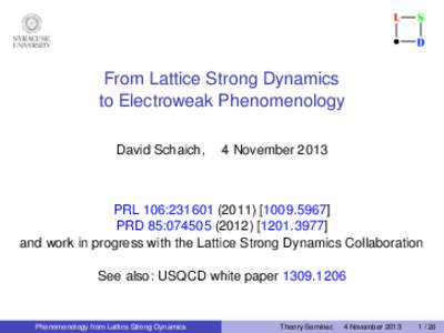 From Lattice Strong Dynamics to Electroweak Phenomenology David Schaich, 4 November 2013