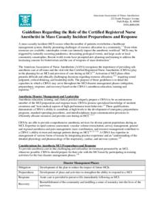 Disaster preparedness / Anesthesia / Nurse anesthetist / Disaster medicine / Mass casualty events / American Association of Nurse Anesthetists / Mass-casualty incident / Triage / Nursing / Medicine / Health / Emergency management