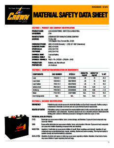 REVISION DATE: [removed]MATERIAL SAFETY DATA SHEET SECTION 1: PRODUCT AND COMPANY IDENTIFICATION					 PRODUCT NAME:	 UN NUMBER: