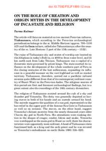doi:[removed]FEJF1999.12.inca  ON THE ROLE OF CREATION AND ORIGIN MYTHS IN THE DEVELOPMENT OF INCA STATE AND RELIGION Tarmo Kulmar