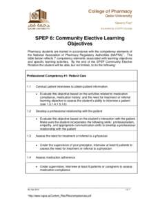 College of Pharmacy Qatar University “Qatar’s First” Accredited by CCAPP (Canada)  SPEP 6: Community Elective Learning