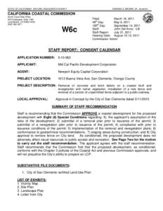 California Coastal Commission Staff Report and Recommendation Regarding Permit Application No[removed]Mid Cal Development, San Clemente)