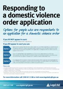 Responding to a domestic violence order application Options for people who are respondents to an application for a domestic violence order If you do not appear in court: