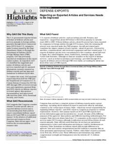 September[removed]DEFENSE EXPORTS Accountability • Integrity • Reliability  Reporting on Exported Articles and Services Needs