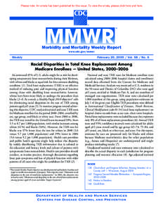 Please note: An errata has been published for this issue. To view the errata, please click here and here.  Morbidity and Mortality Weekly Report www.cdc.gov/mmwr  Weekly