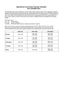 Operational Low flying training timetable 2 to 6 March 2015