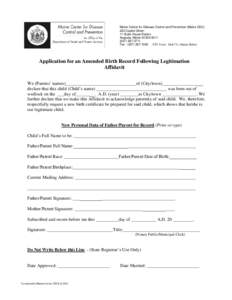 Application for an Amended Birth Record Following Legitimation and Instructions