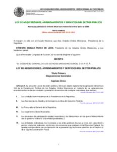 LEY DE ADQUISICIONES, ARRENDAMIENTOS Y SERVICIOS DEL SECTOR PÚBLICO CÁMARA DE DIPUTADOS DEL H. CONGRESO DE LA UNIÓN Última Reforma DOFSecretaría General