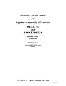 The Legislative Assembly of Manitoba Debates and Proceedings