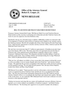 Office of the Attorney General Robert E. Cooper, Jr. NEWS RELEASE FOR IMMEDIATE RELEASE June 12, 2008