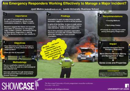 Are Emergency Responders Working Effectively to Manage a Major Incident? Jyoti Mishra (), Leeds University Business School 1 Importance