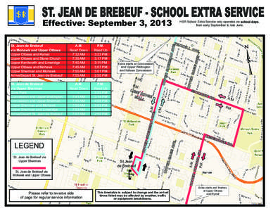 ST. JEAN DE BREBEUF - SCHOOL EXTRA SERVICE Effective: September 3, 2013 R SH ERM AN A VE.