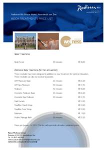 Radisson Blu Palace Hotel, Noordwijk aan Zee  BODY TREATMENTS PRICE LIST Babor Treatments