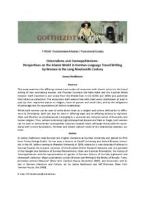 Orientalism and Cosmopolitanisms: Perspectives on the Islamic World in German-Language Travel Writing by Women in the Long Nineteenth Century
