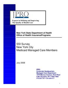 SSI Survey New York City Medicaid Managed Care Members