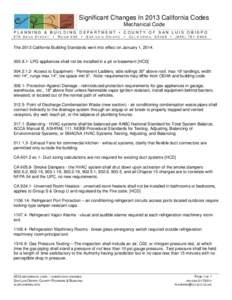 Significant Changes In 2013 California Codes Mechanical Code PL ANNING & BUI LDING D EPART M ENT  COUNT Y OF SAN LUI S OB ISPO 976 OSOS STREET  