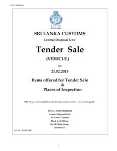 CDU/TSSRI LANKA CUSTOMS Central Disposal Unit  Tender Sale