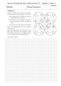 Tag der Mathematik 2013, Klassenstufe 7/8  Aufgabe 1, Blatt 1 PUNKTE  Schule: