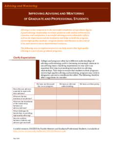 Advising and Mentoring - Improving Advising and Mentoring, Adviser Evaluation template, and Orientation Planning Guide