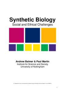 Synthetic Biology: social and ethical challenges