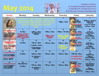 Calendar of Events St. Stanislaus Kostka Family Parish 201 Buckbee St., Rockford, IL 61104