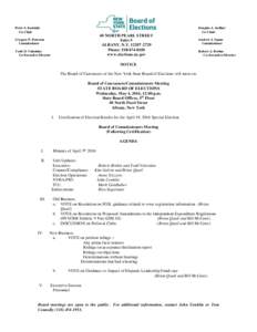 New York State Board of Elections Commissioners Meeting Agenda for May 4, 2016