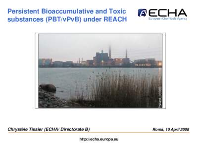 Pollard, 2006©  Persistent Bioaccumulative and Toxic substances (PBT/vPvB) under REACH  Chrystèle Tissier (ECHA/ Directorate B)