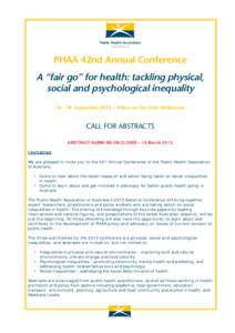 Public Health Association AUSTRALIA PHAA 42nd Annual Conference  A “fair go” for health: tackling physical,