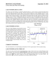 PROVINCE of MANITOBA Conservation and Water Stewardship September 15, 2014  LAKE WINNIPEG REGULATION