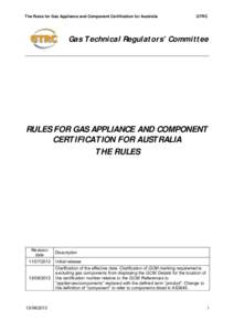 The Rules for Gas Appliance and Component Certification for Australia  GTRC Gas Technical Regulators’ Committee