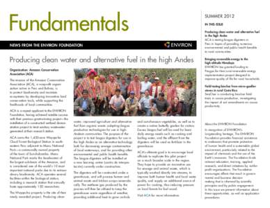 Fundamentals  SUMMER 2012 IN THIS ISSUE Producing clean water and alternative fuel in the high Andes