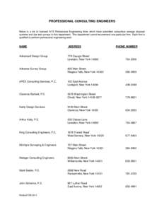 PROFESSIONAL CONSULTING ENGINEERS Below is a list of licensed NYS Professional Engineering firms which have submitted subsurface sewage disposal systems and dye test surveys to this department. This department cannot rec