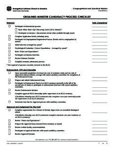 Congregational and Synodical Mission Candidacy ORDAINED MINISTER CANDIDACY PROCESS CHECKLIST Entrance