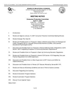 STATE OF CALIFORNIA – STATE AND CONSUMER SERVICES AGENCY  Arnold Schwarzenegger, Governor BOARD OF BEHAVIORAL SCIENCES 1625 North Market Blvd., Suite S200, Sacramento, CA 95834