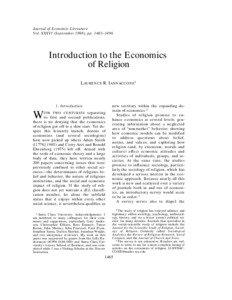 Journal of Economic Literature Vol. XXXVI (September 1998), pp. 1465–1496 Iannaccone: Economics of Religion