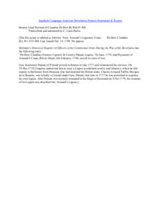 Southern Campaign American Revolution Pension Statements & Rosters Bounty Land Warrant of Claudius De Bert BLWt635-300 Transcribed and annotated by C. Leon Harris [The file jacket is labeled as follows: “Gen. Armand’