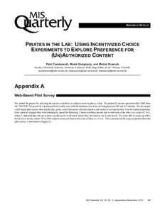 RESEARCH ARTICLE  PIRATES IN THE LAB: USING INCENTIVIZED CHOICE EXPERIMENTS TO EXPLORE PREFERENCE FOR (UN)AUTHORIZED CONTENT Piotr Ćwiakowski, Marek Giergiczny, and Michał Krawczk